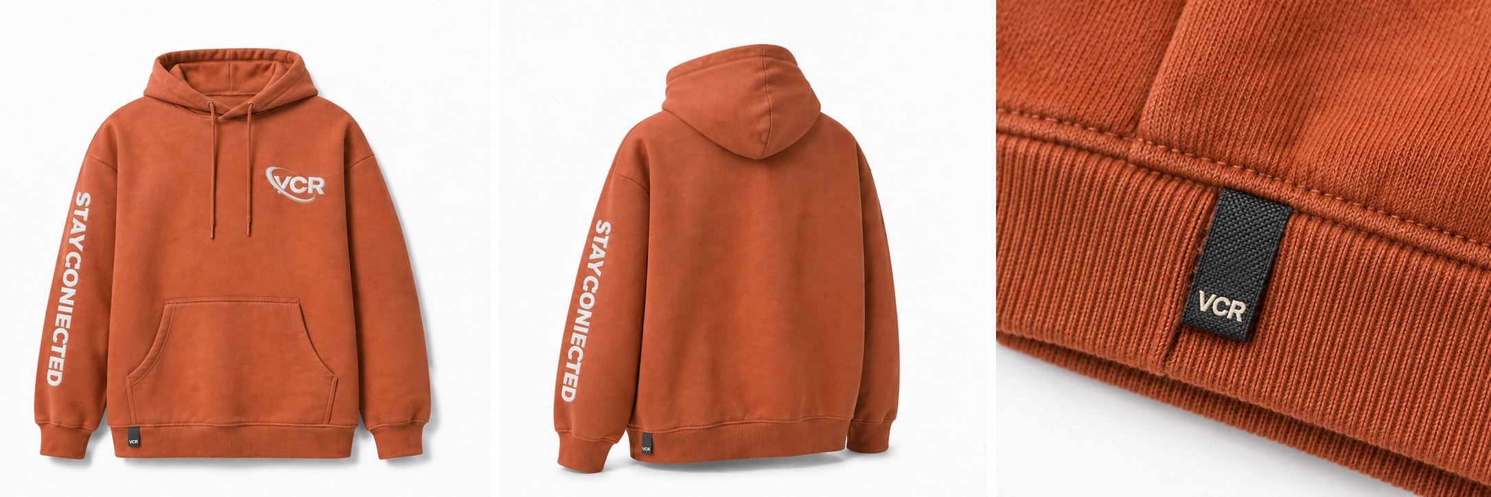 Stay Connected Hoodie in Clay Orange, front, design mockup